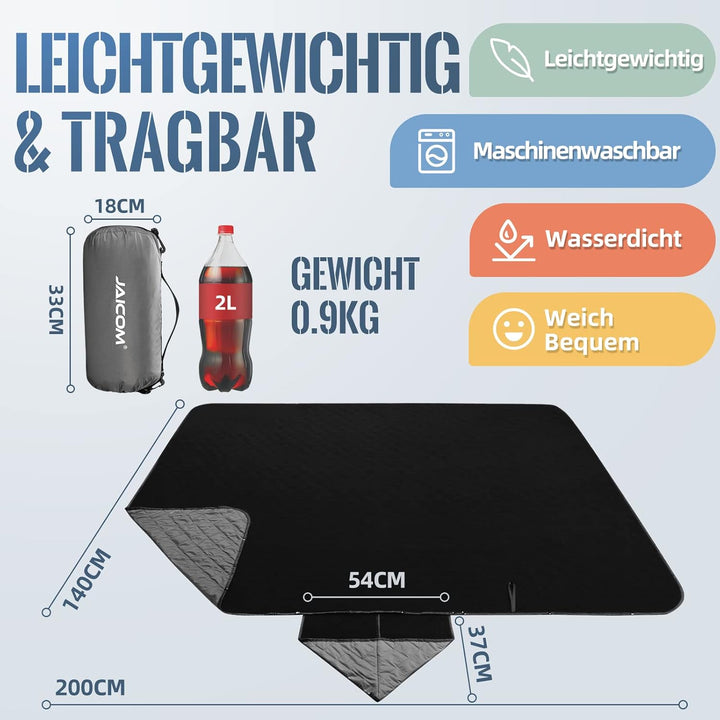 JAICOM Outdoor Decke, wasserdichte Schafwoll-Picknickdecke, 140 x 200 cm Warme Campingdecke - ideal