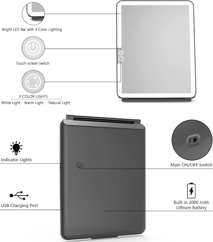 WEILY Schminkspiegel mit Beleuchtung, Kosmetikspiegel DREI Farben Einstellbarer Led Kosmetikspiegel,
