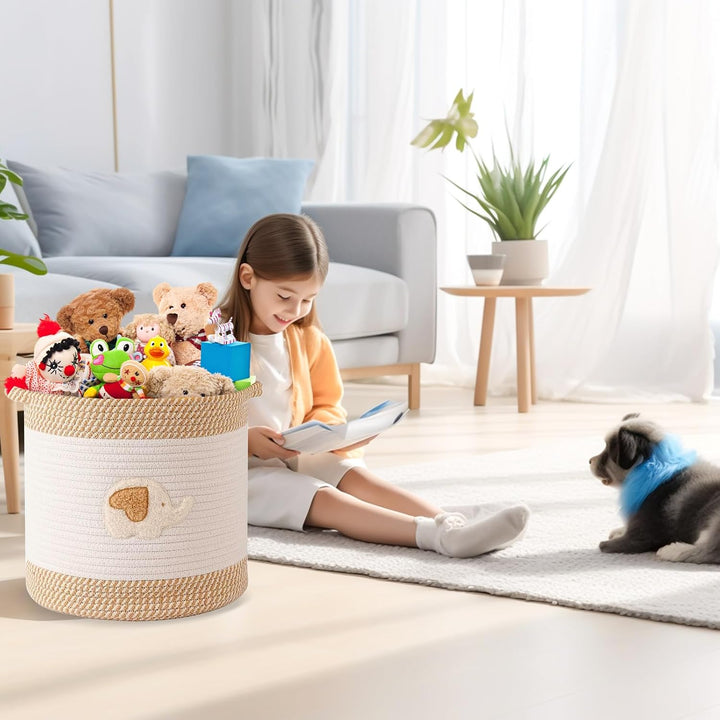 Kinderspielzeugkorb Aufbewahrungskorb, Aufbewahrungskorb aus Gewebtem Baumwollseil für Kinder, Multi