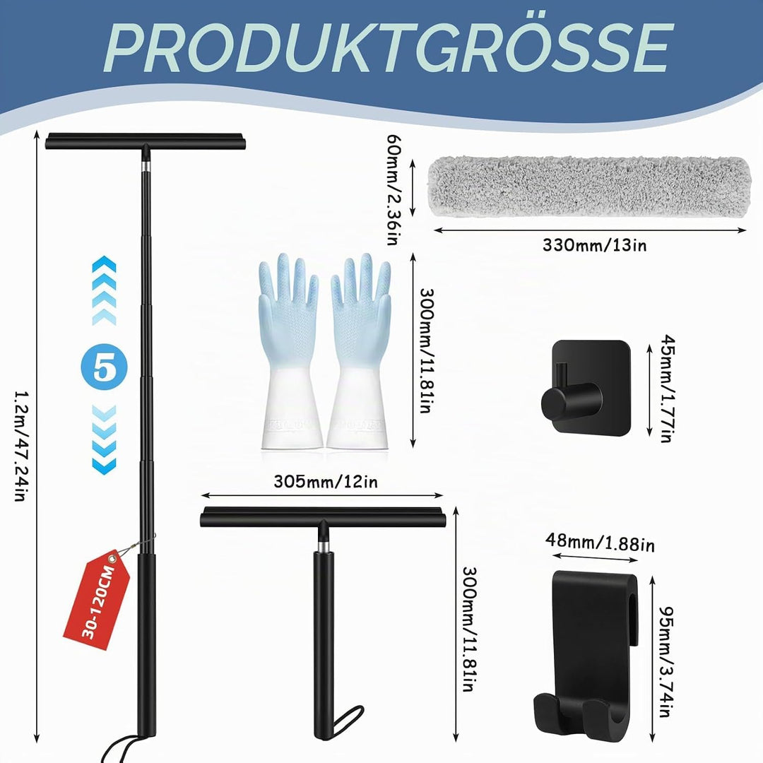 Duschabzieher Abzieher Dusche Boden mit Teleskopstange 120CM Fensterabzieher und Fensterwischer 2 in