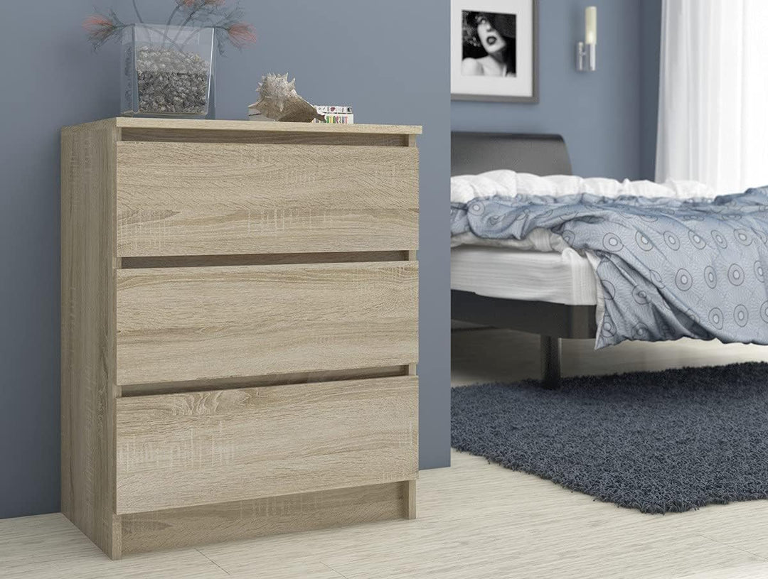 AKORD Kommode K60 mit 3 Schubladen | für das Wohnzimmer Schlafzimmer Schrank Büro Arbeitszimmer | Mo