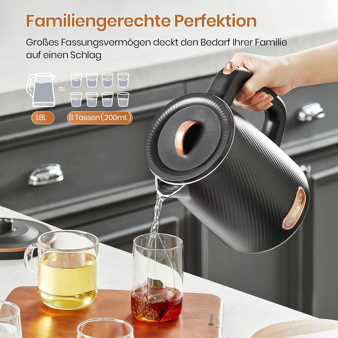 OLEGA Wasserkocher - 1800W Schnellaufheizender Elektrischer Teekessel BPA-freier 304 Edelstahl Elekt