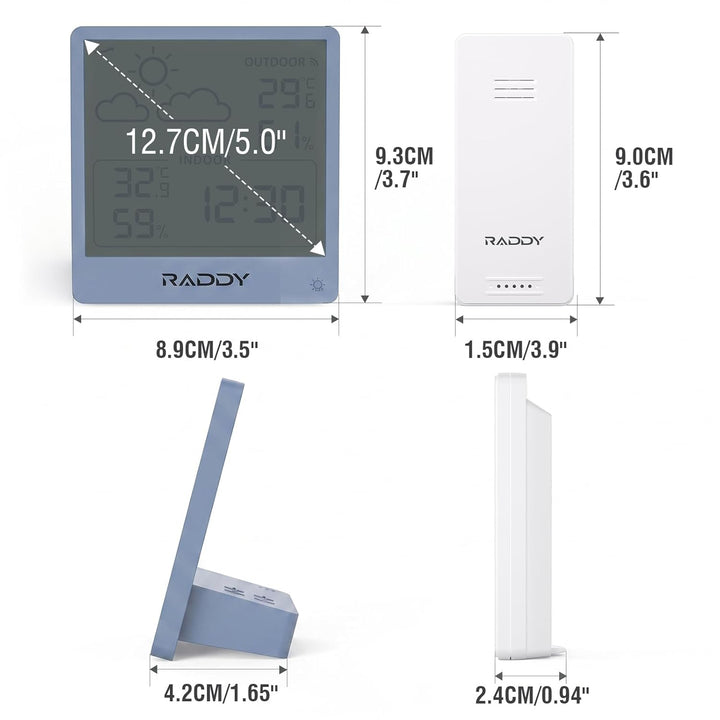 Raddy WF-50 Wetterstation Funk innen und aussen, batteriebetriebener Temperatur- und Luftfeuchtigkei
