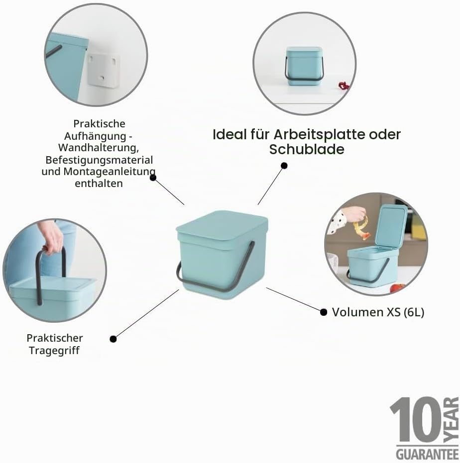 Brabantia 109645 Sort &amp; Go Einbaubehälter, Plastik,Minzgrün,6L Minzgrün 6 Liter, Minzgrün 6 Liter
