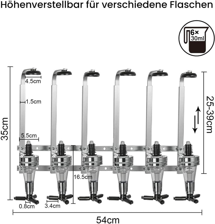 Youyijia 6 Schnapsspender Flaschenhalter Wandmontiert, 6 x 30 ml Bar Butler Getränkehalter für Spiri
