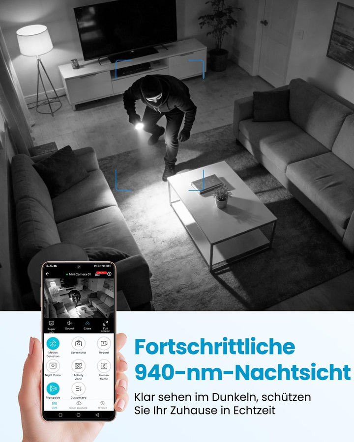 UCOCARE 4K Mini Überwachungskamera Innen, Funktioniert mit oder Ohne WLAN | Mini Kamera mit Nachtsic