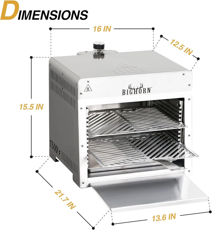 BIG HORN OUTDOORS 815.6 °C Infrarot Grill Tischplatte Broiler, tragbarer Propan-Steakkocher, Edelsta