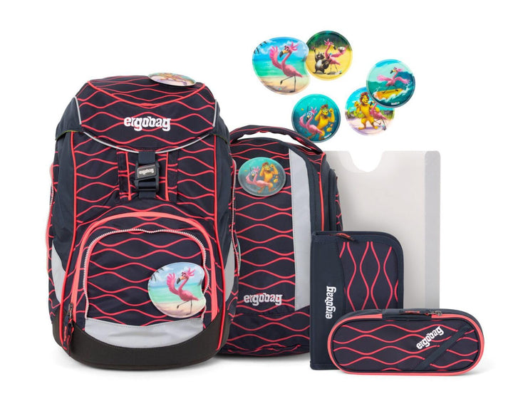 ergobag pack Set ergonomischer Schulrucksack, Set 6-teilig 20 Largo Wellenreitbär - Blau