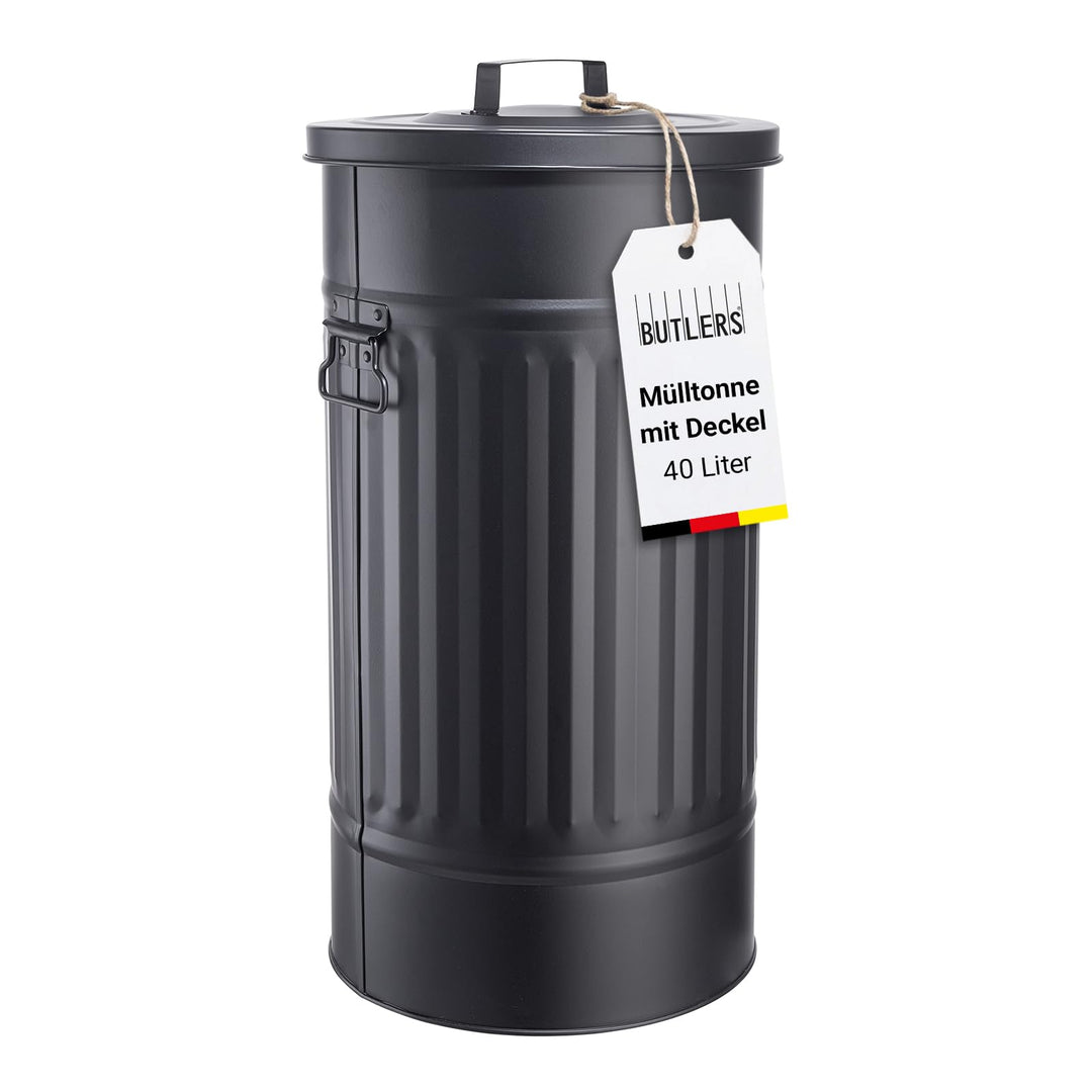 BUTLERS Retro Mülltonne Oskar 40l Mülleimer mit Deckel und Tragegriffen | Küche Abfalleimer ideal al