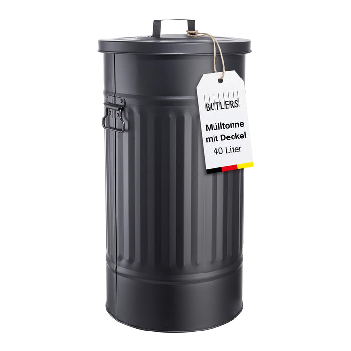 BUTLERS Retro Mülltonne Oskar 40l Mülleimer mit Deckel und Tragegriffen | Küche Abfalleimer ideal al