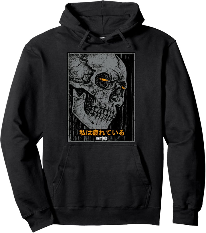 I'm Tired - Emotional Japan Schädel Oni Kanji Vaporwave Pullover Hoodie