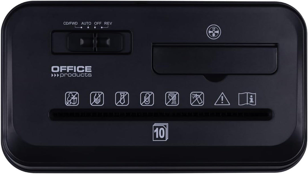 Office Products Aktenvernichter/für Papier CD/DVD / 10 Blätter Querschnitt/Behälter 14 l/Schwarz/Pap