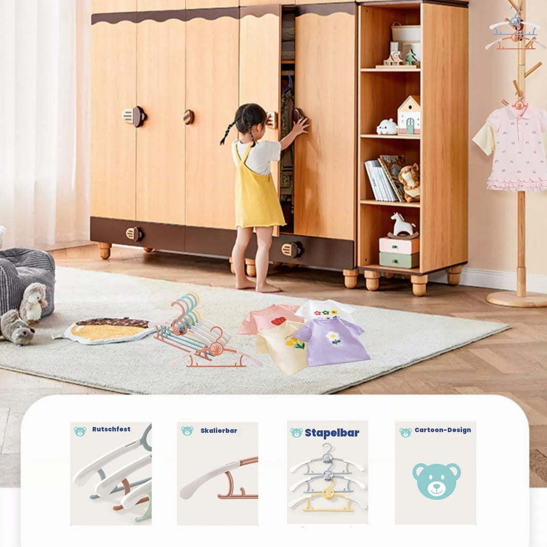 Mitwachsende kleiderbügel Kinder, JSFSet20 Stapelbare Kleiderbügel mit Bärchen-Haken, rutschfest Bab