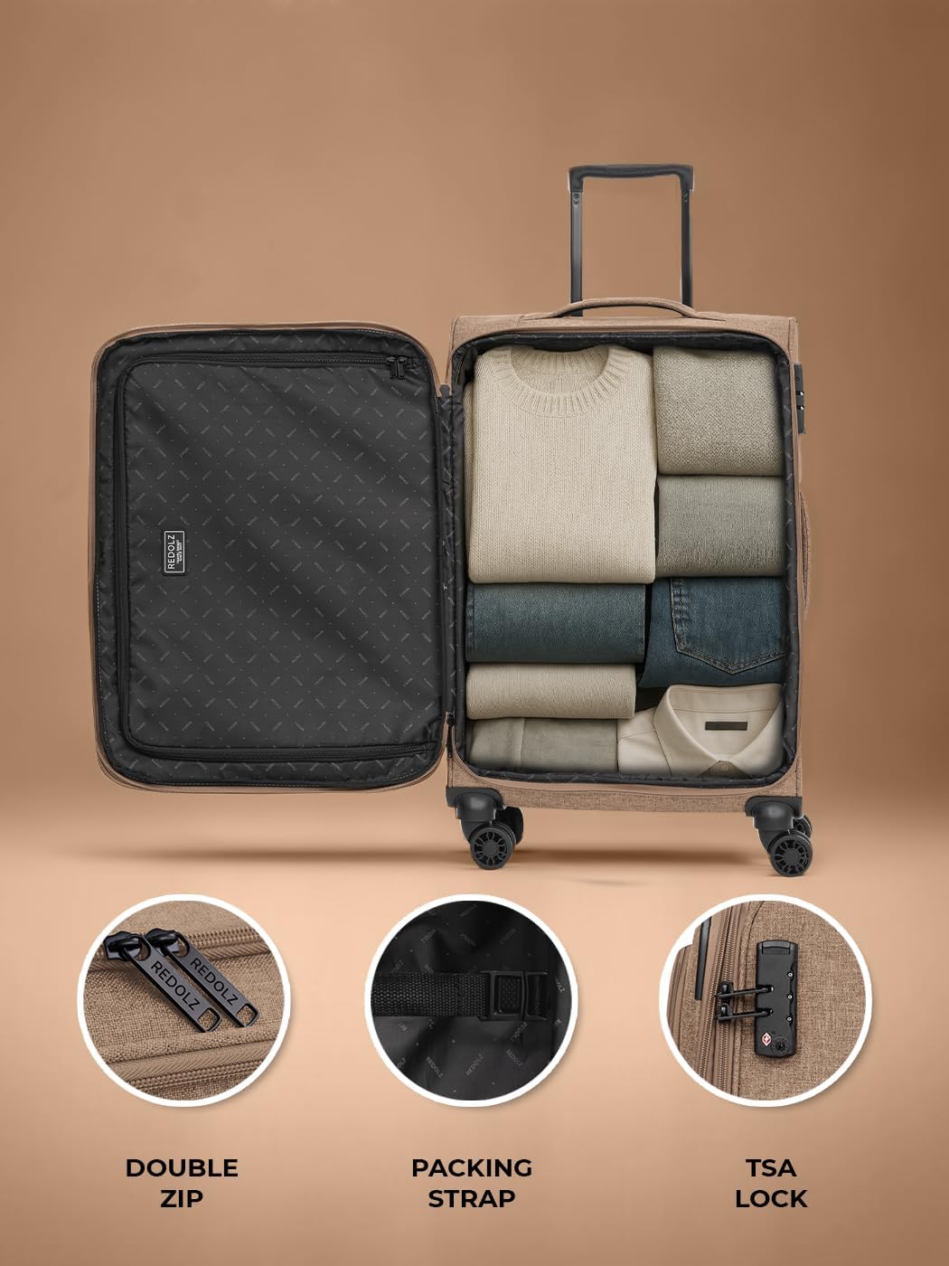 REDOLZ MEDIUM Weichschalen Koffer für Männer & Frauen | leichter Trolley 67 cm mit 4 Doppelrollen &