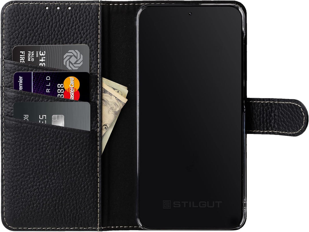 STILGUT Talis kompatibel mit Samsung Galaxy S23 Plus Hülle mit Kartenfach aus Leder, Wallet Case, Le