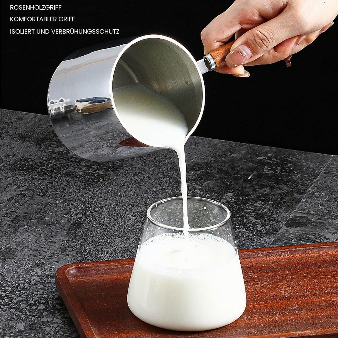450 Ml Edelstahl-Butterwärmer, Mini-Kaffee-Milchtopf, Kleiner Topf mit Ausgiesser, Deckel, Pfannenau