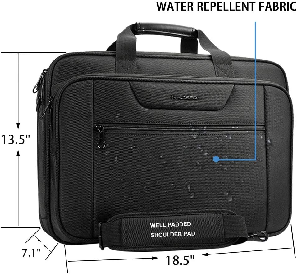 KROSER Laptop Tasche XXL 18,5 Zoll Schultertaschen Business Aktentasche Passt Bis Zu 18 Zoll Wassera