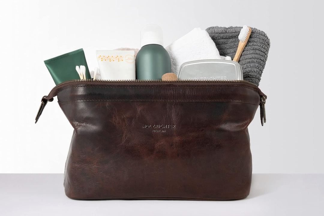 HOLZRICHTER Berlin Kulturbeutel No 5-1 (M) Marone - Grosse, hochwertige Kulturtasche handgefertigt a