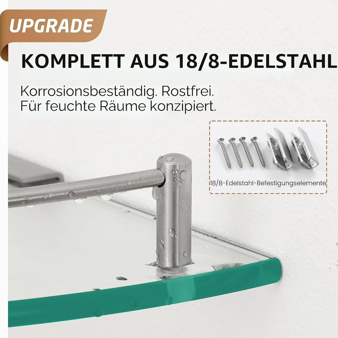 KES Eckregal Glas Duschregal mit Edelstahl SUS304 Haken, Badezimmer Glasregal Ecke Dusche Ablage Geb