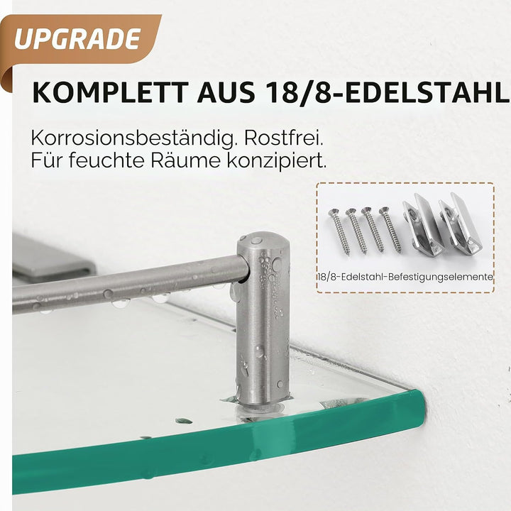 KES Eckregal Glas Duschregal mit Edelstahl SUS304 Haken, Badezimmer Glasregal Ecke Dusche Ablage Geb