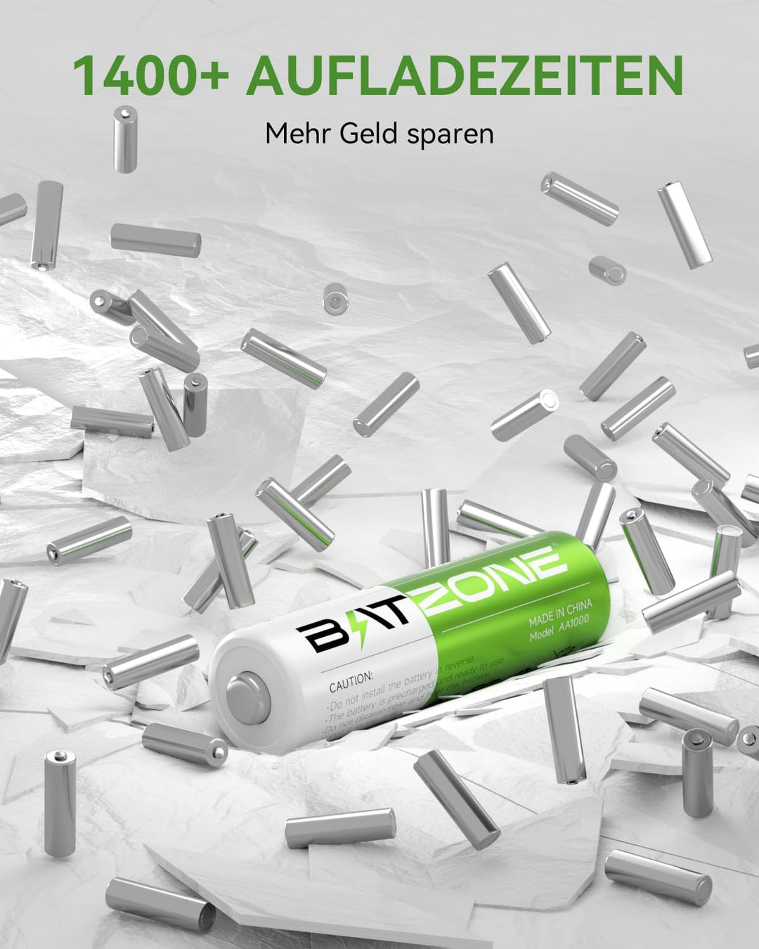 Wiederaufladbare Lithium Akkus AA 4-Pack mit Ladegerät, 2500mWh Hohe Kapazität 1.5V AA Batterien Lad
