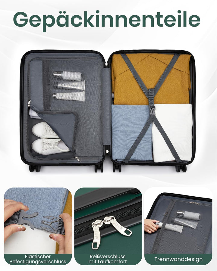 KONO Handgepäck Koffer 55x40x20cm, 34L Hartschalenkoffer mit 4 Rollen, Koffer Trolleys für Kurztrips