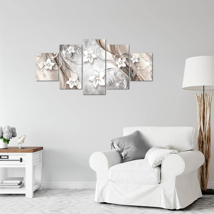 Runa Art Wandbilder Abstrakt Blumen 5 Teilig Bild auf Vlies Leinwand Deko Wohnzimmer Vintage Beige B