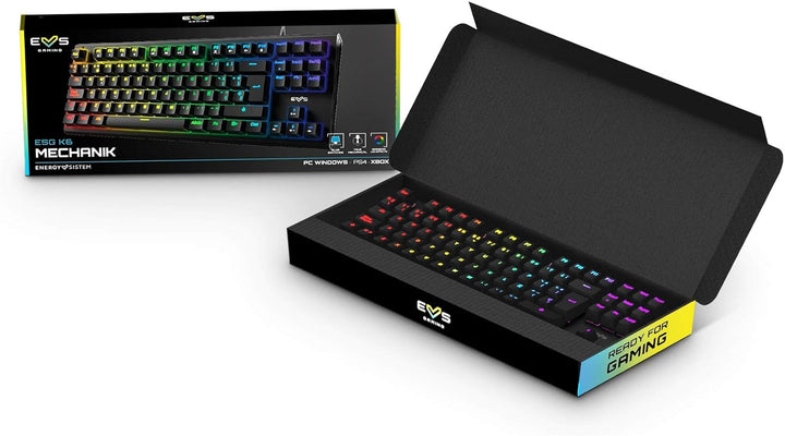 Energy Sistem Gaming Tastatur ESG K6 Mechanik (USB-Tastatur, LED Regenbogen Effekt Lichter, TKL Mech
