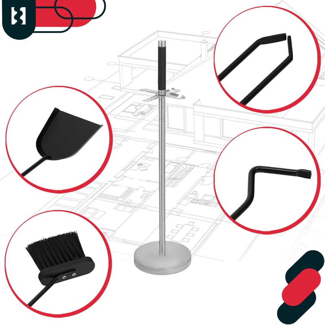KOTARBAU® 5tlg. Kamingarnitur aus Stahl mit Schwarzem Griff