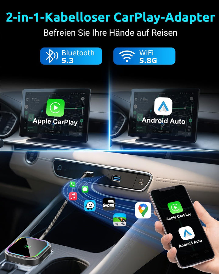 ESSGOO CarPlay Wireless Adapter für Apple,Android Auto Kabelloses Car Bluetooth WiFi Adapter USB C/A