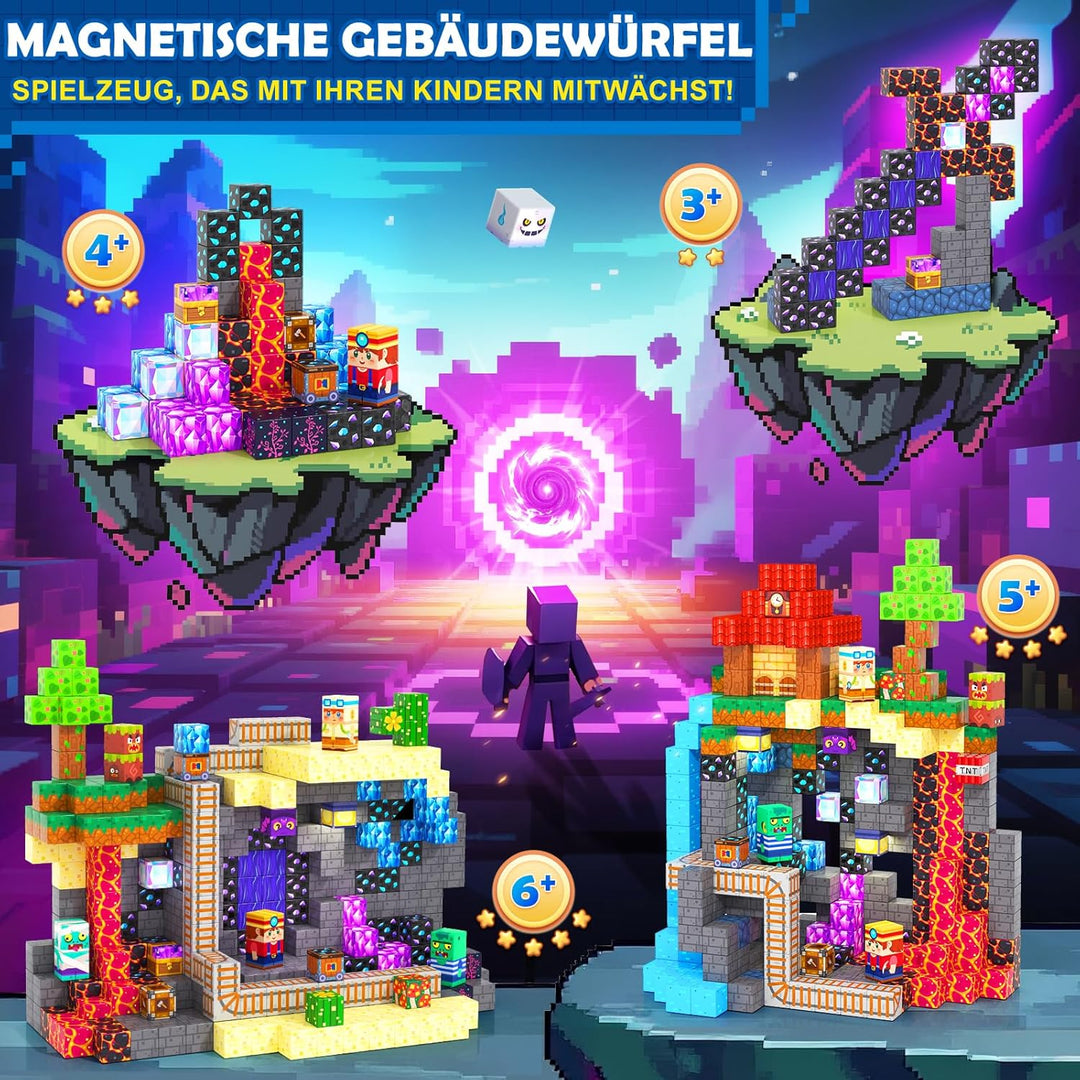 Coodoo Magnetische Bausteine - Baue Mine Magnet Welt, 200 Teile Magnetspielzeug Outdoor Sensorische