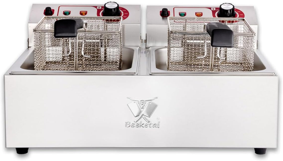 Beeketal 'BTF20a' Doppel Kaltzonen Fritteuse (2 x 9 Liter Volumen für max. 2 x 5 Liter Öl) Edelstahl