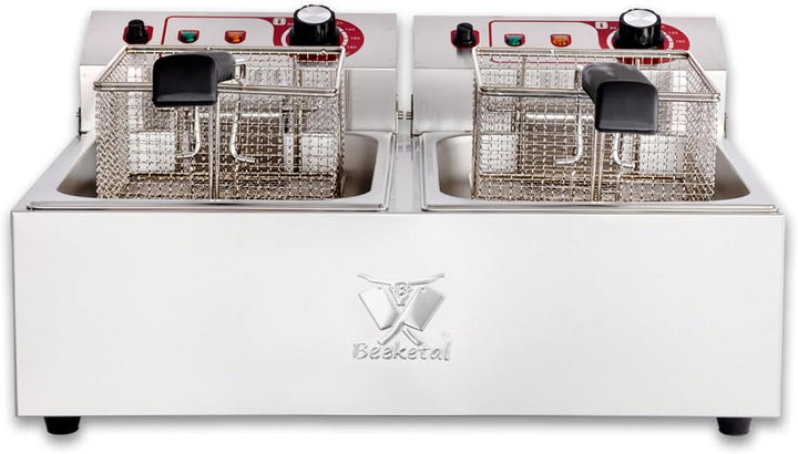 Beeketal 'BTF20a' Doppel Kaltzonen Fritteuse (2 x 9 Liter Volumen für max. 2 x 5 Liter Öl) Edelstahl