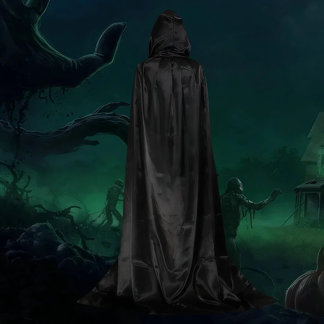 EONPOW Umhang mit Kapuze Halloween Umhang Vampir Cosplay Cape Kostüm für Erwachsene L Schwarz, L Sch