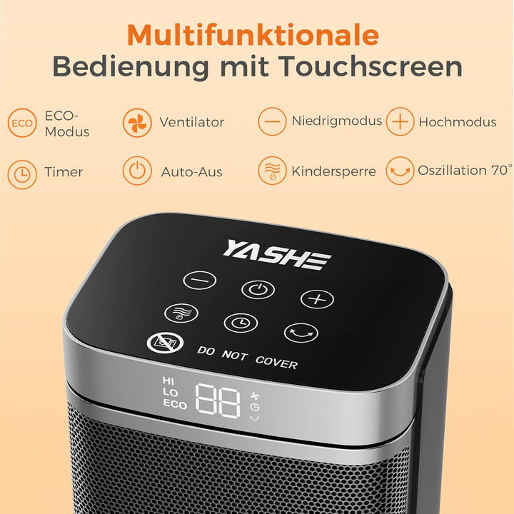 YASHE Heizlüfter Energiesparend 1500W Heizung Elektrisch mit Fernbedienung, Thermostat PTC-Keramik H