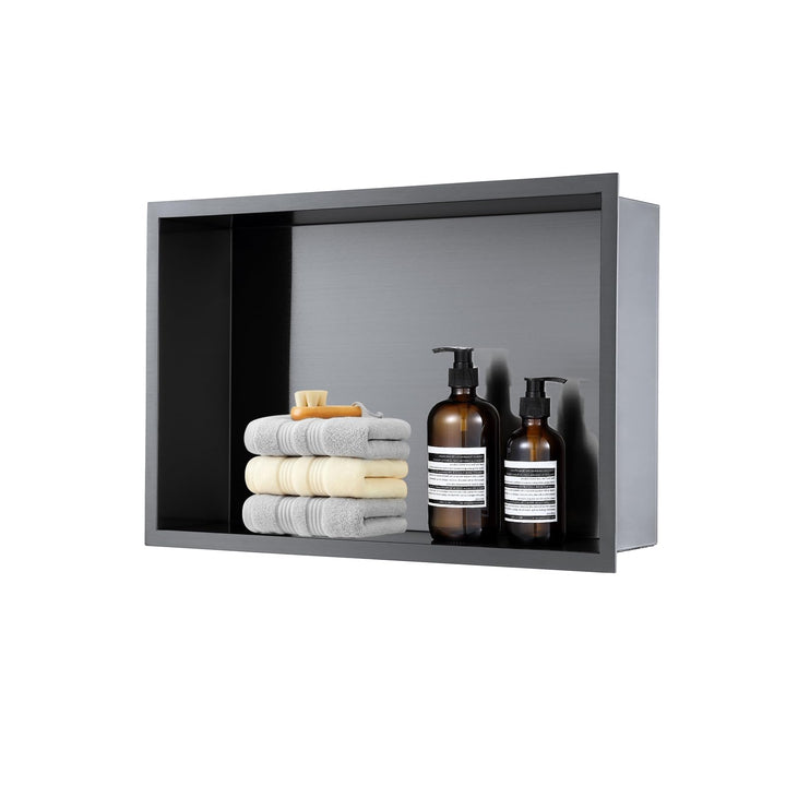 ROVOGO 50x30x10cm Nano Schwarz Wandnische Dusche Edelstahl, Eingebettete Duschnische Einzelregal Lag
