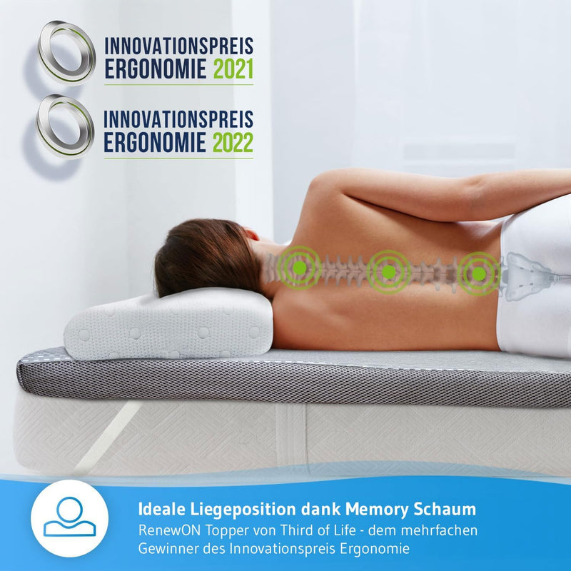 Topper 100x200 RenewON | Testsieger 2021 | Ergonomische Memory-Schaum Auflage | Atmungsaktiv und Feu