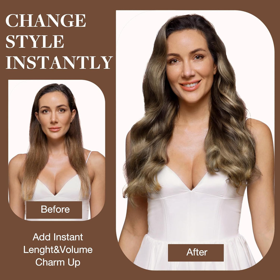 GOO GOO Clip in Extensions Echthaar, Echthaar Extensions Clip, 35cm 120g 7pcs, Extensions Echthaar,