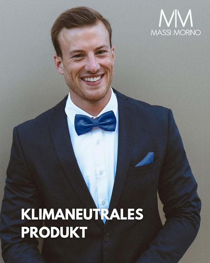 Massi Morino Fliege mit Einstecktuch für Herren Set - Anzug Herrenfliege zur Hochzeit - Verstellbare
