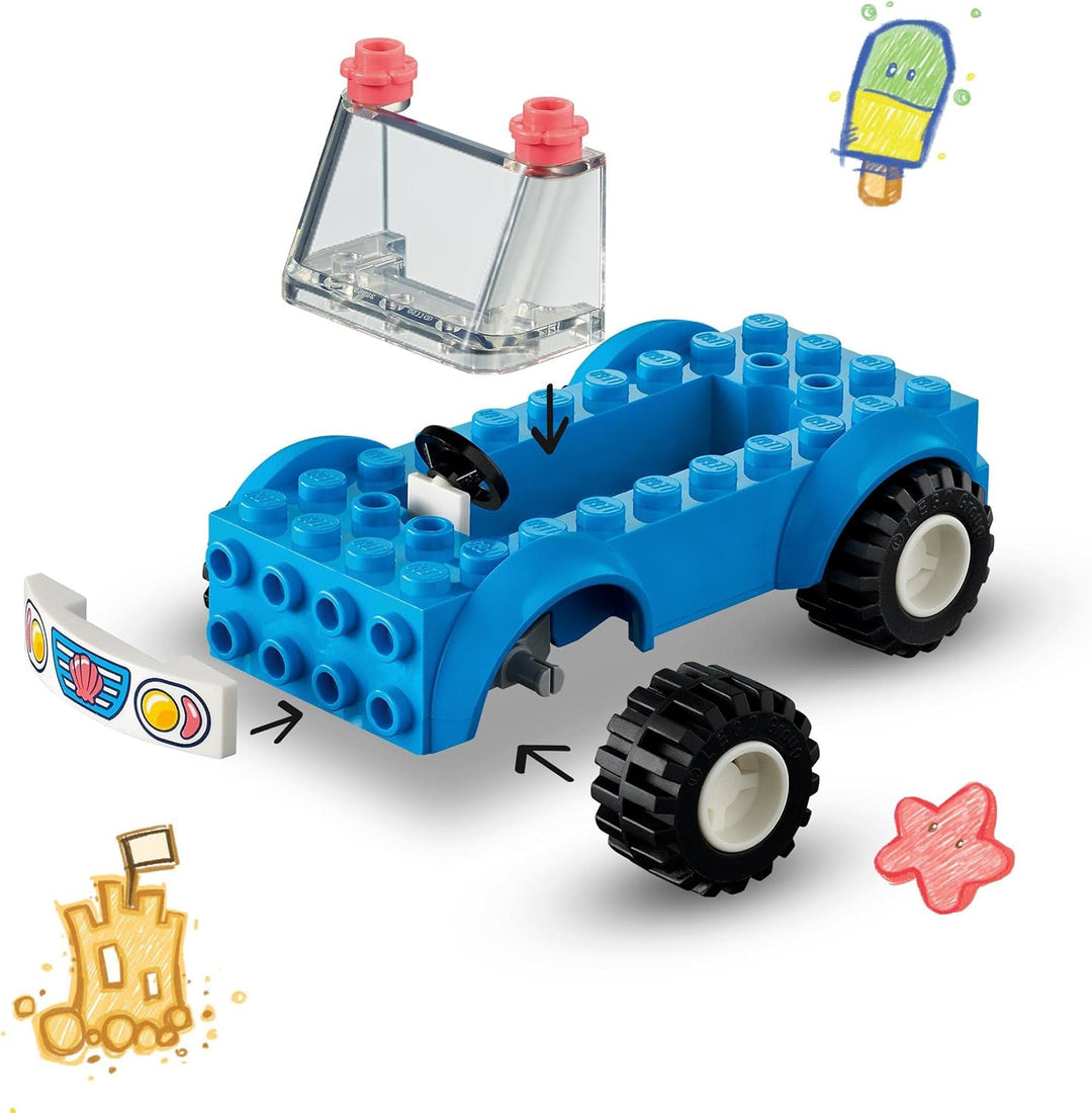 LEGO Friends Strandbuggy-Spass Set mit Spielzeug-Auto, Surfbrett, Mini-Puppen sowie Delfin- und Hund