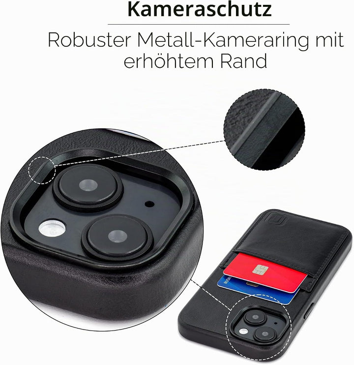 Dockem Echtleder Kartenetui für iPhone 14 mit Kartenfachen und Integrierter Metallplatte zur Magneti