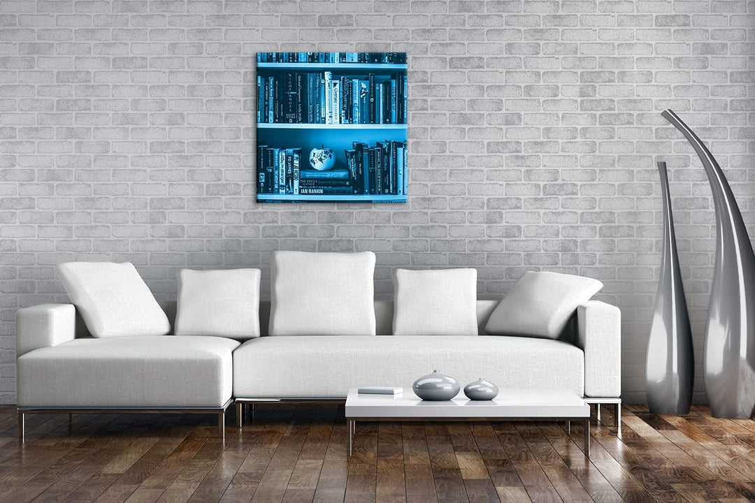 deyoli rand volles Bücherregal Format: 70x70 cm als Leinwandbild Effekt: Monocrome Blau, Motiv ferti