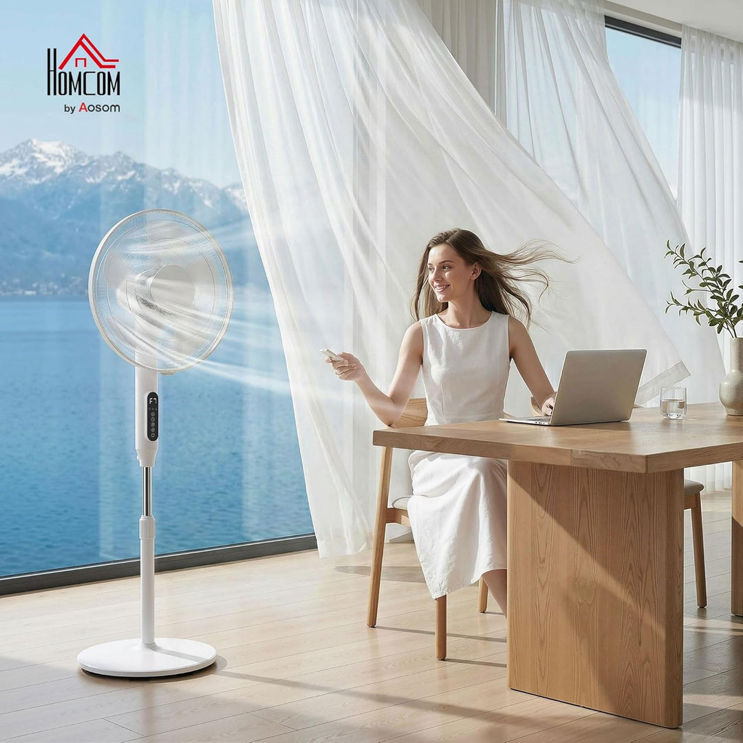 HOMCOM Standventilator Ventilator mit App & Fernbedienung 118-138 cm höhenverstellbarer Lüfter mit 1