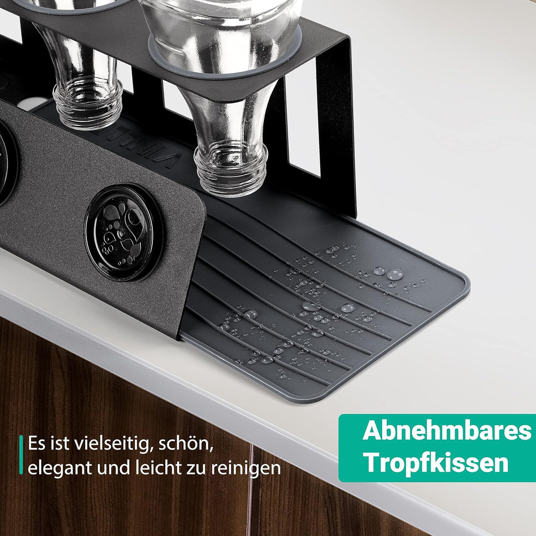 vinlley Flaschenhalter für Sodastream 3er Abtropfhalter mit Herausnehmbare Abtropfwanne und Deckelha