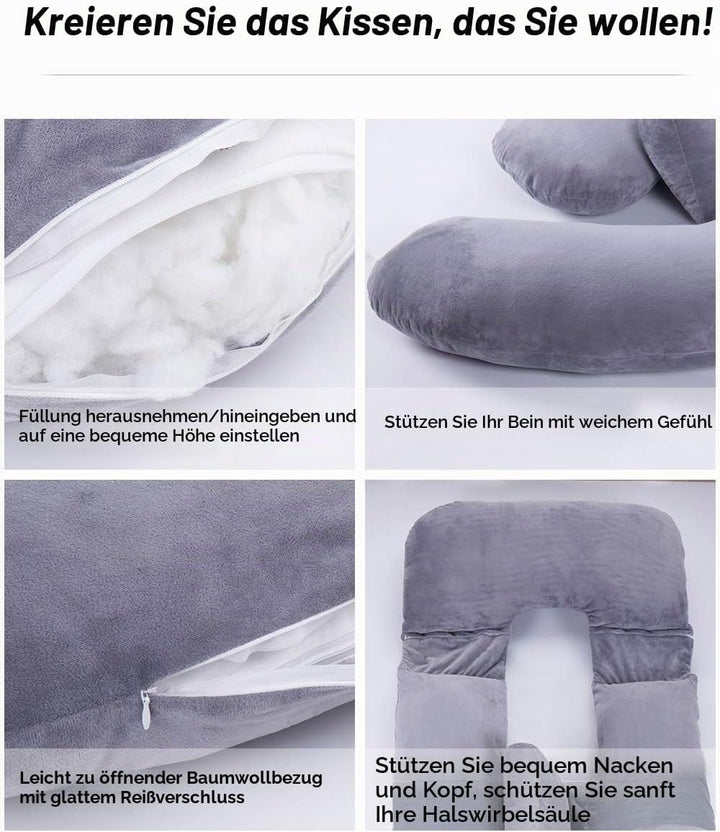 AS AWESLING 153 cm Ganzkörperkissen | Stillkissen, Schwangerschaftskissen, extra grosses U-förmiges