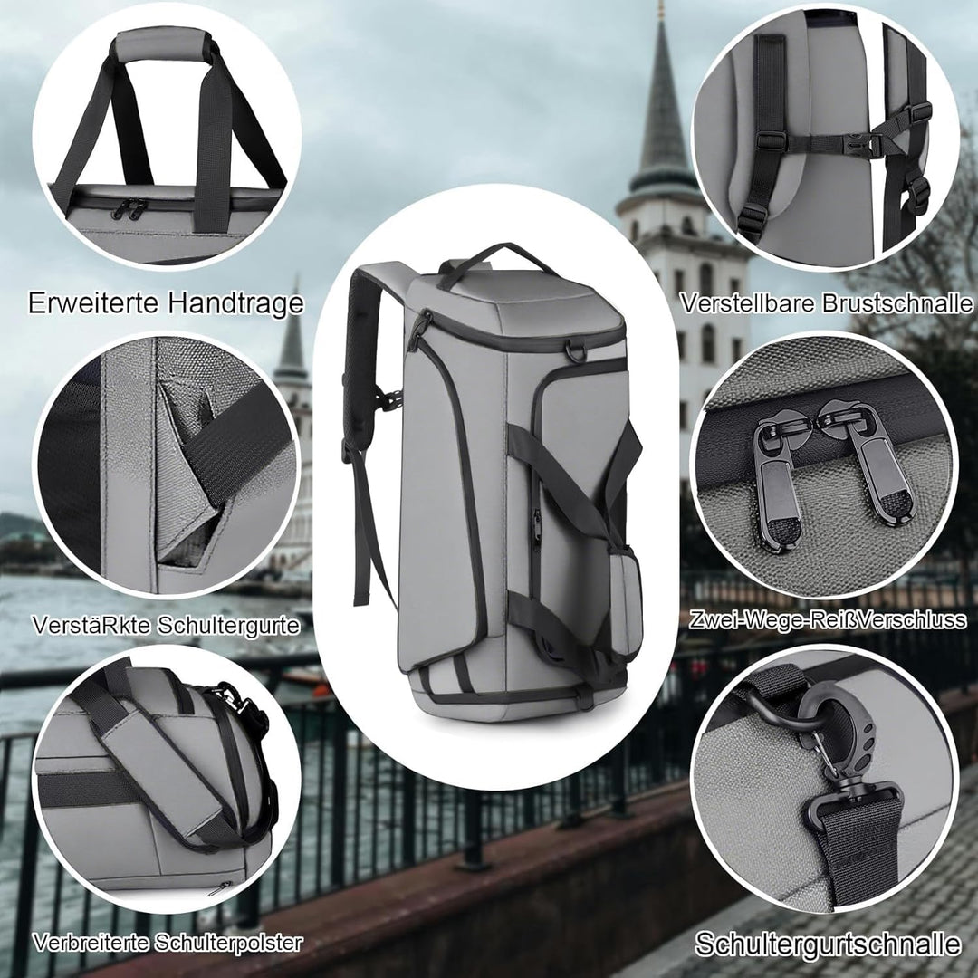 40L Sporttasche Herren Reisetasche Rucksack mit Schuhfach Nassfach Wasserdicht Trainingstasche Trave