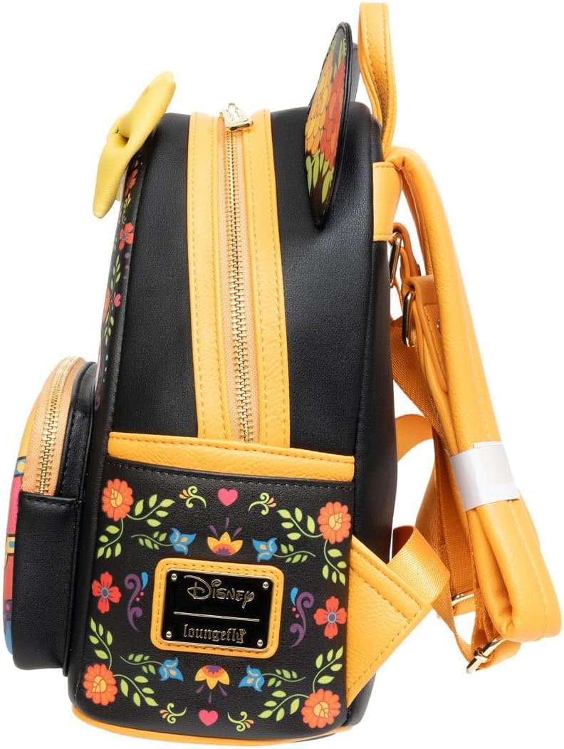 Loungefly Minnie Mouse Dia de los Muertos Sugar Skull Mini-Rucksack, Gelb, Schwarz, Weiss