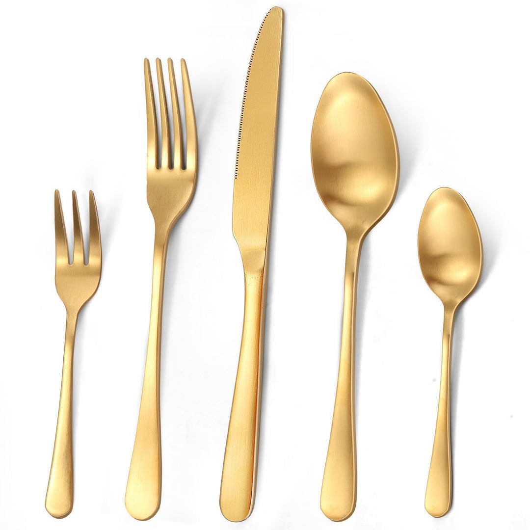Besteck Set für 6 Personen Goldenes,30 teilig Titanium Gold Essbesteck Set inkl. Messer,Gabel,Löffel