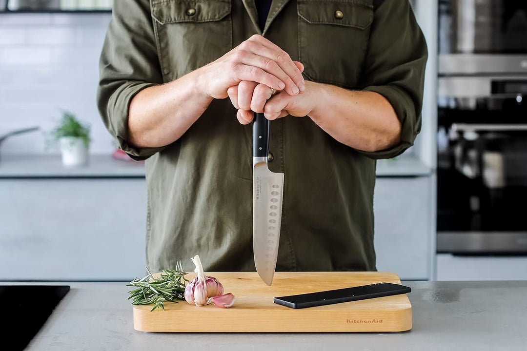 KitchenAid Gourmet 18cm / 7 Inch Santoku Kitchen Knife, Sharp High-Carbon Japanese Steel, Black Sant