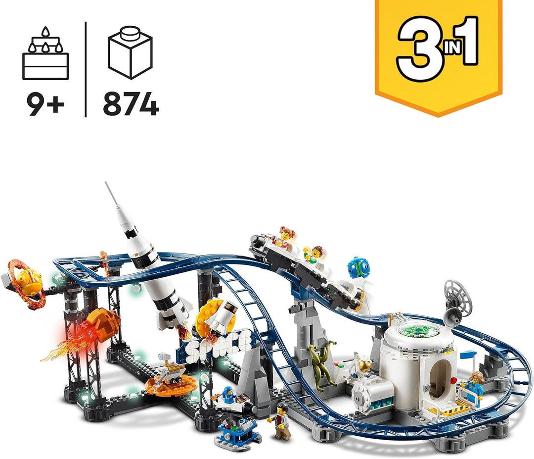 LEGO 31142 Creator 3-in-1 Weltraum-Achterbahn, Bausatz Einer Spielzeug-Kirmes mit funktionierenden W